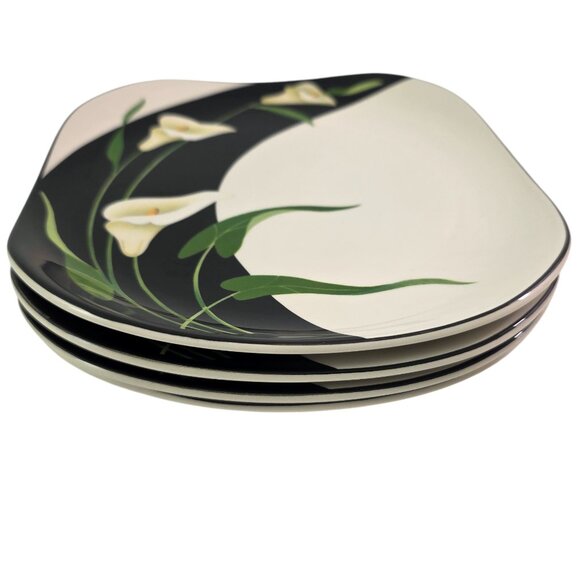 Sango Quadrille Black Lilies Semi Porcelain Salad Luncheon Plates – Set of 4 - Picture 3 of 13